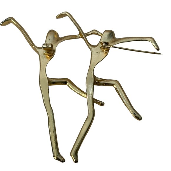 (10-231) Vintage Matte Gold Abstract 2 Dancers Brooch - Picture 6 of 8